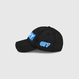 Ausenseiter Distressed Black Cap Left Side View showing Light Blue OT7 Logo and ARMY Front Embroidery