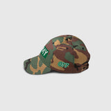 Ausenseiter Camo Cap Left Side View showing Green OT7 Logo and ARMY Embroidery