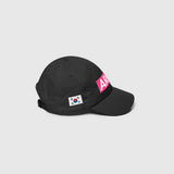 Ausenseiter Black Cap Right Side View showing South Korean Flag and Pink ARMY Logo
