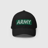 Ausenseiter Black Cap Front View with Green ARMY Box Logo Embroidery