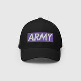 Ausenseiter Black Cap Front View with Red ARMY Box Logo Embroidery