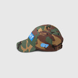Ausenseiter Camo Cap Left Side View showing Blue OT7 Logo and ARMY Embroidery