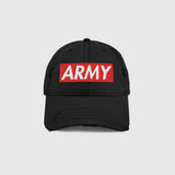 Ausenseiter Distressed Black Cap with Red ARMY Front Embroidery and South Korean Flag