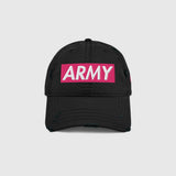 Ausenseiter Distressed Black Cap with Pink ARMY Front Embroidery and South Korean Flag