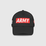 Ausenseiter Black Cap with Red ARMY Front Embroidery, South Korean Flag and OT7 Side Logos