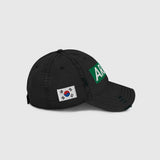 Ausenseiter Distressed Black Cap Right Side View showing South Korean Flag and Green ARMY Logo