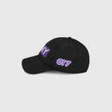 Ausenseiter Distressed Black Cap Left Side View showing Purple OT7 Logo and ARMY Embroidery